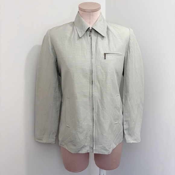 Classiques Entier Silk and Linen Jacket Size XS Sage Green Zip Up Quiet Luxury - Picture 1 of 15